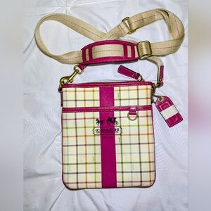 Coach Pink and Cream Checkered Crossbody Bag